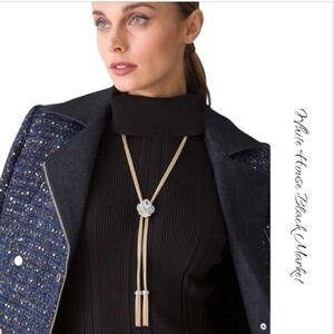 White House Black Market Mixed Metal & Clear Cubic Zirconia Y Necklace